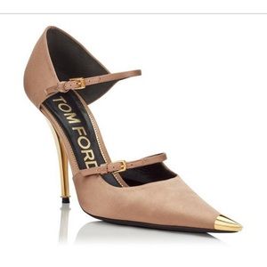 Tom Ford pump pink satin gold toe